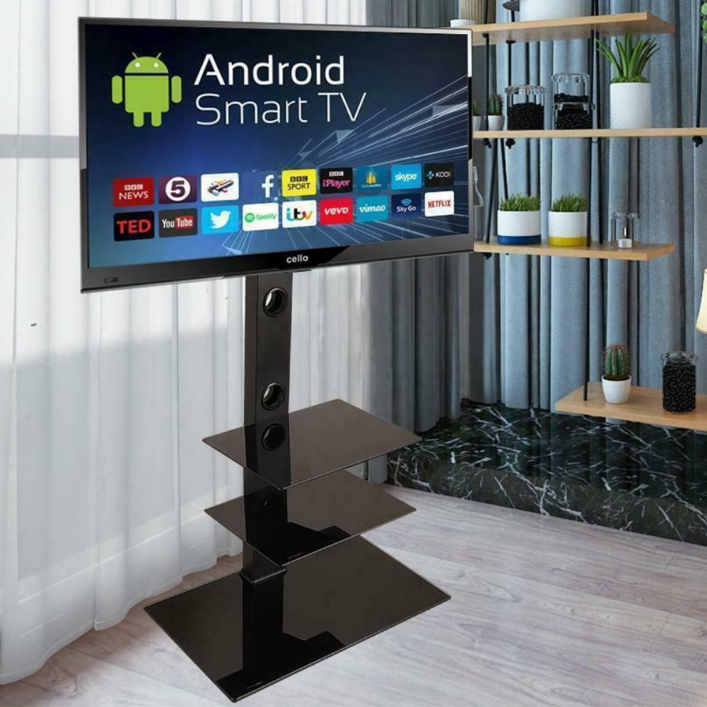 Tall Universal Swivel TV Stand With Storage Shelves 32" - 65"