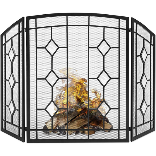 Modern Decorative Black Fireplace Screen Door 3 Panel