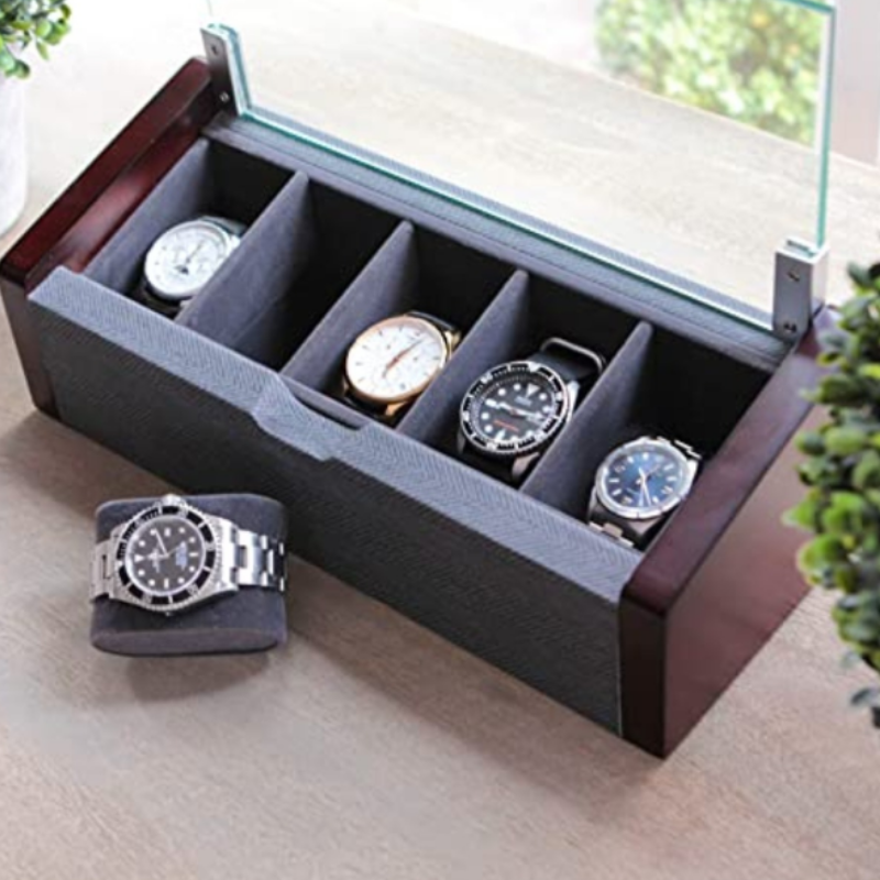 Premium Modern Luxury Watch Holder Display Box With Glass Top