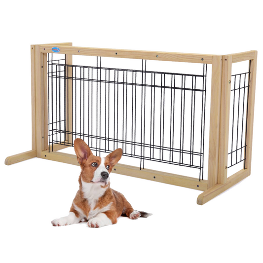 Solid Wood Indoor Freestanding Adjustable Pet Gate 21"