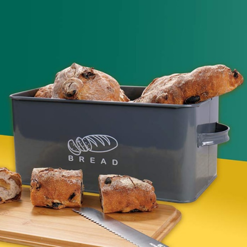 Premium Large Black Metal Bread Holder Storage Box