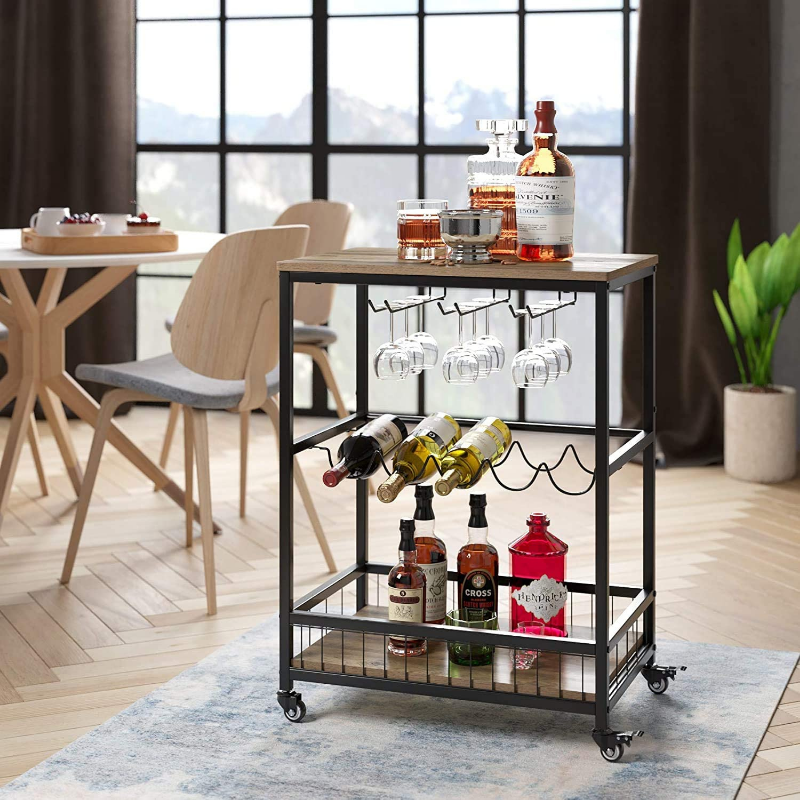 Modern Rolling Black Home Serving Wine Bar Cart