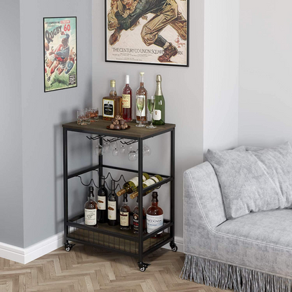 Modern Rolling Black Home Serving Wine Bar Cart