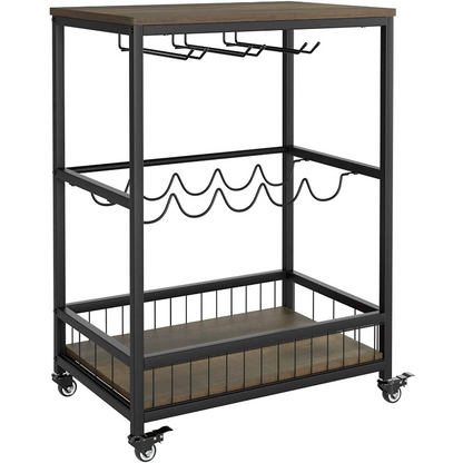 Modern Rolling Black Home Serving Wine Bar Cart