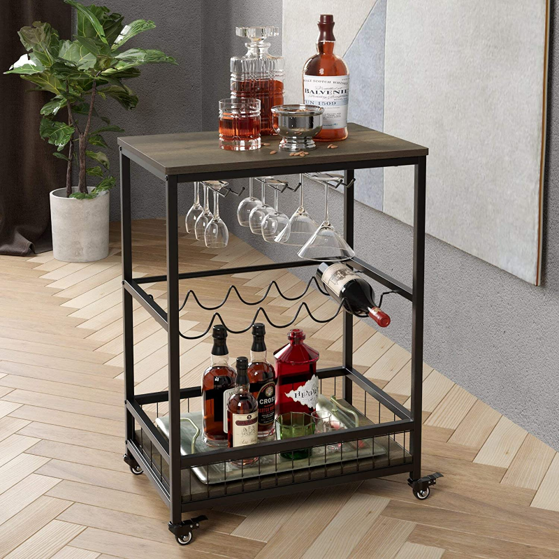 Modern Rolling Black Home Serving Wine Bar Cart