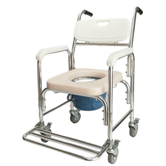 Portable Rolling Bedside Commode Shower Chair With Wheels