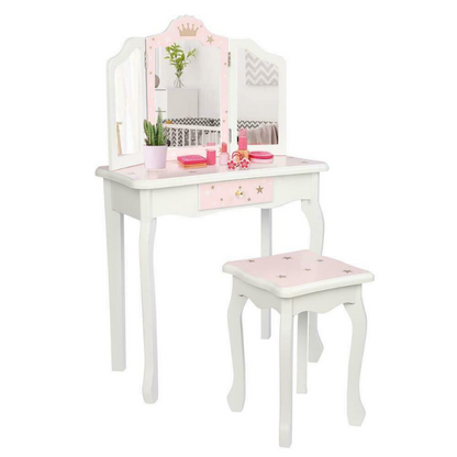 Girls Pretend Play Makeup Vanity Table Set