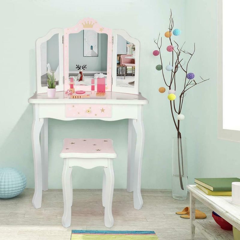 Girls Pretend Play Makeup Vanity Table Set