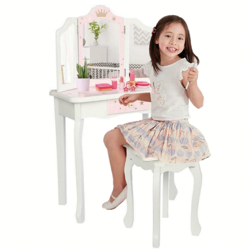 Girls Pretend Play Makeup Vanity Table Set