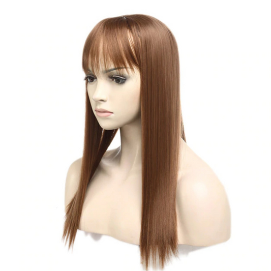 Women's Natural Synthetic Clip On Hair Topper With Bangs.