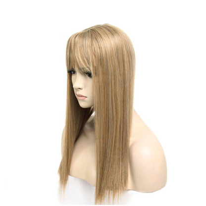 Women's Natural Synthetic Clip On Hair Topper With Bangs.