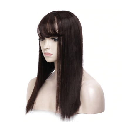 Women's Natural Synthetic Clip On Hair Topper With Bangs.