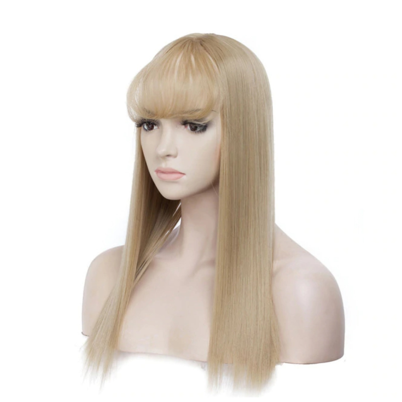 Women's Natural Synthetic Clip On Hair Topper With Bangs.