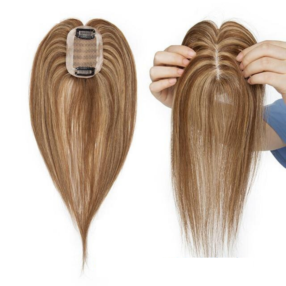 Human Hair Clip On Hair Topper Pieces For Women.