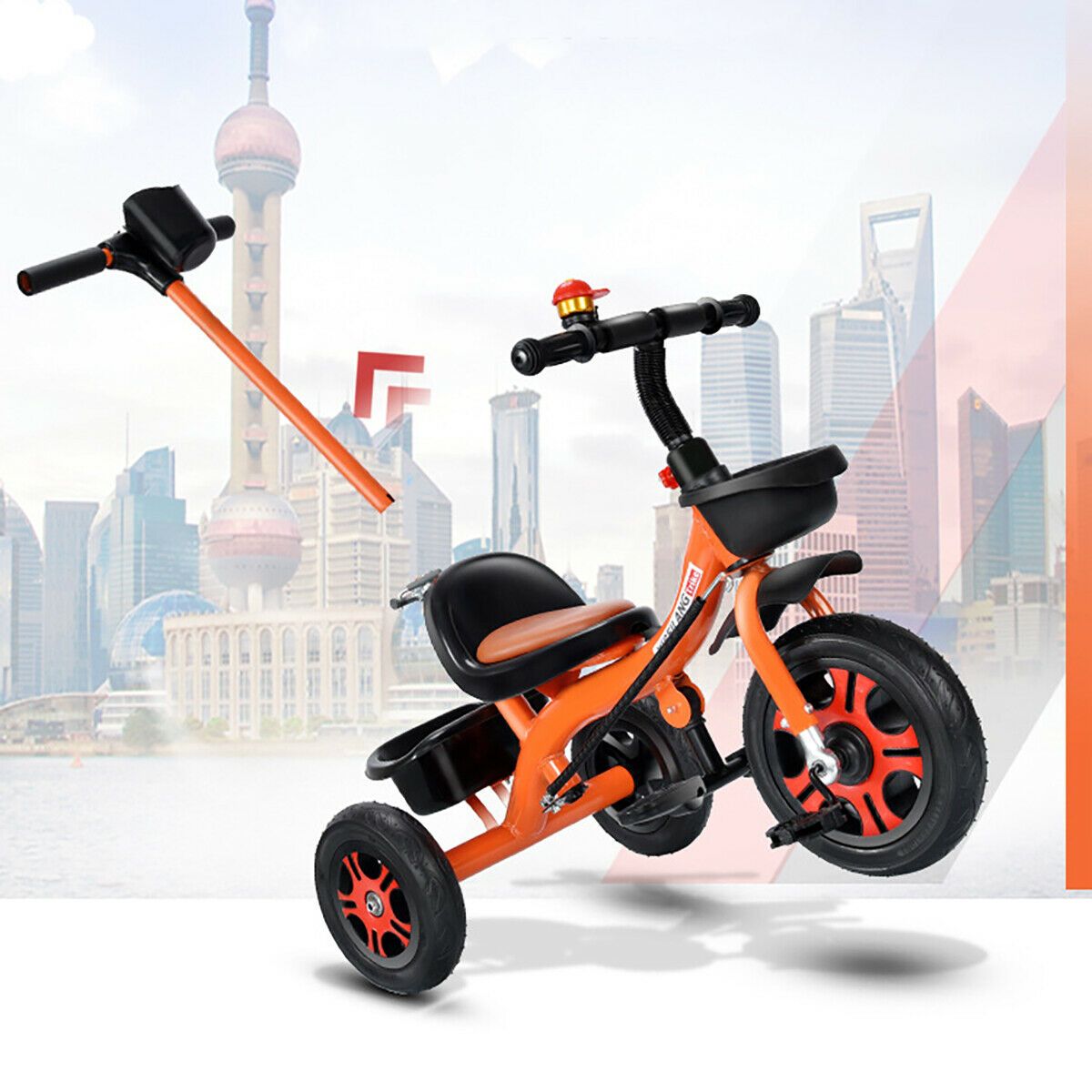 Foldable Compact Kids Three Wheel Push Tricycle Bike