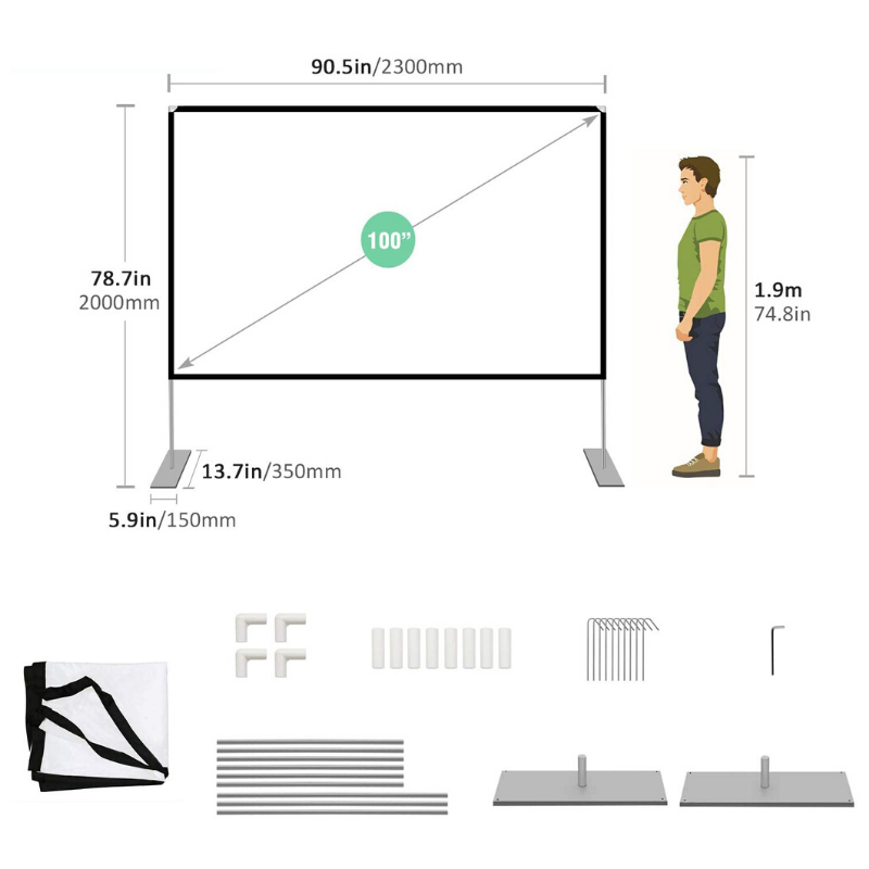 Portable Outdoor Movie Projector Backyard Screen 100"