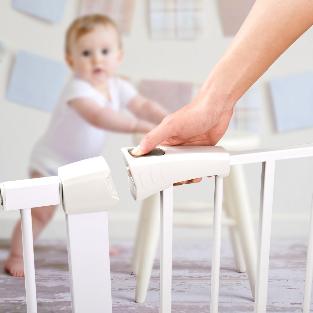 Wide Baby Walk Through Fence Gate With Door Pressure Mounted