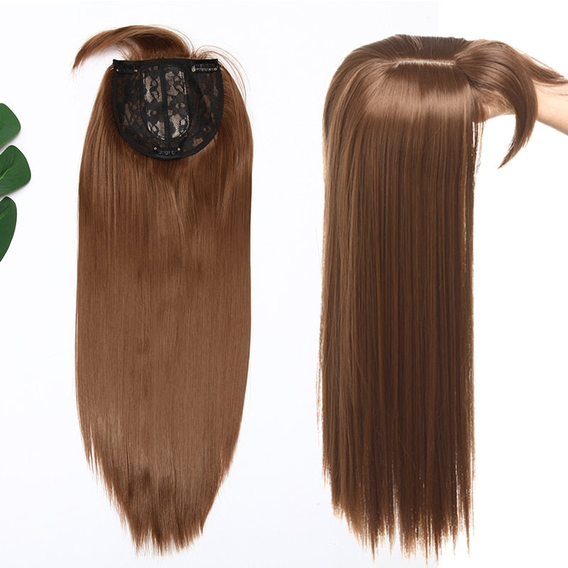 Women's Natural Synthetic Clip On Hair Topper With Bangs.