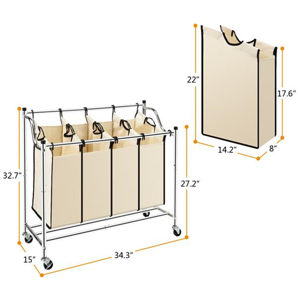 4 Section Laundry Sorter Dividing Hamper Basket