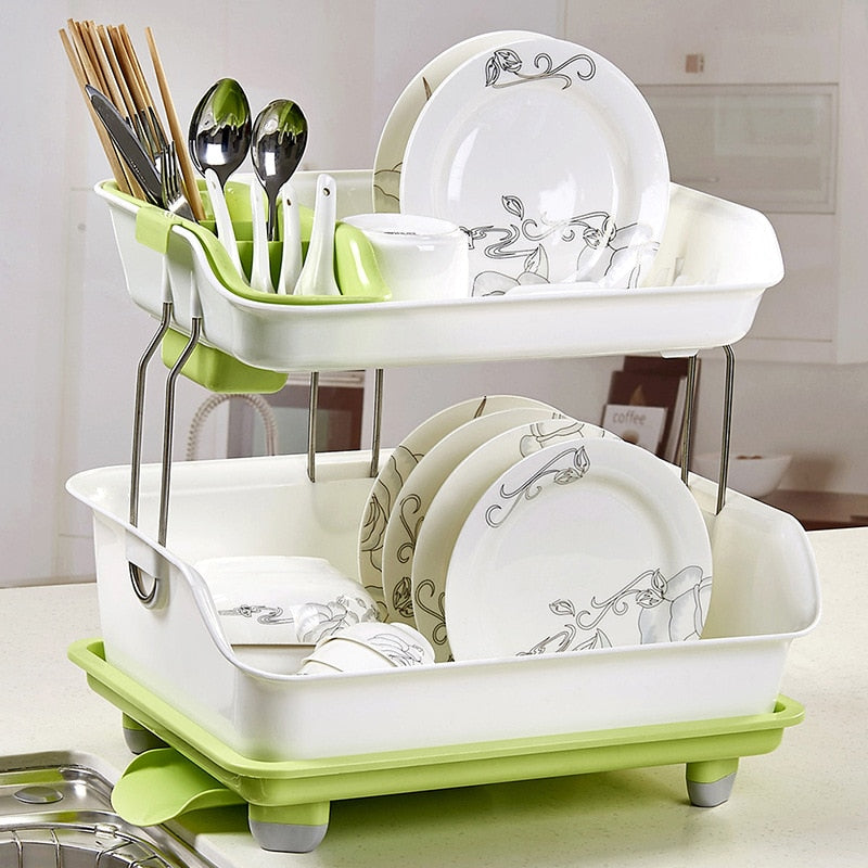 Compact 2 Tier Kitchen Dish Drying Drainer Rack