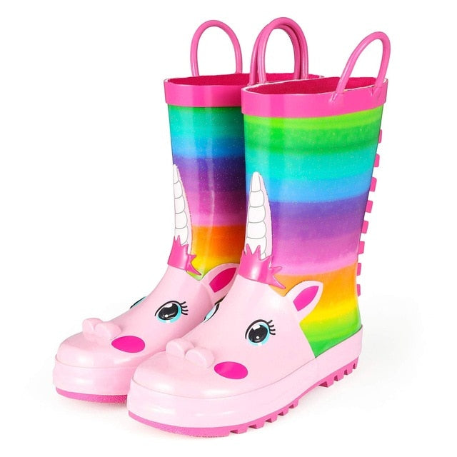 Comfortable Girls' Unicorn Waterproof Rain Boots