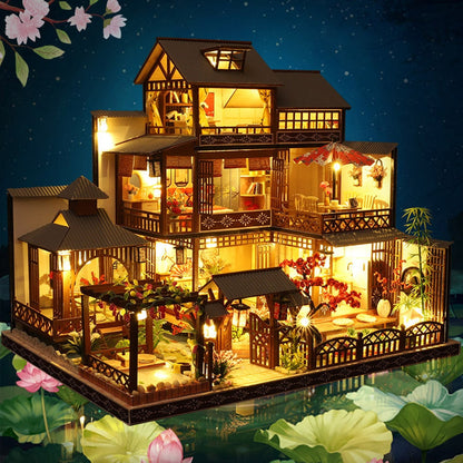 Large LED Glowing Modern Wooden DIY Doll House