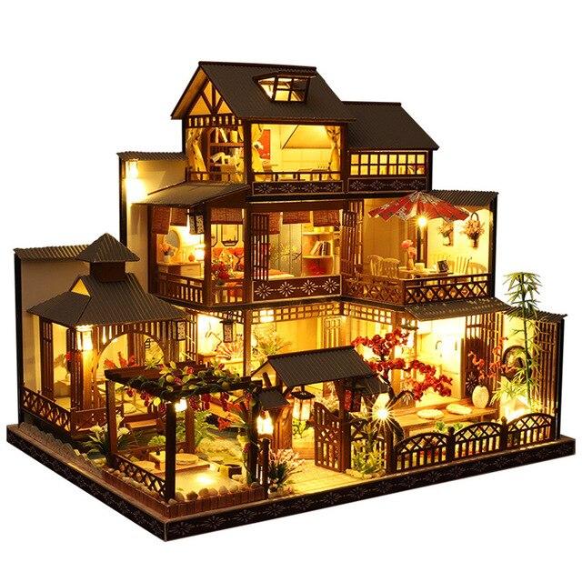 Large LED Glowing Modern Wooden DIY Doll House