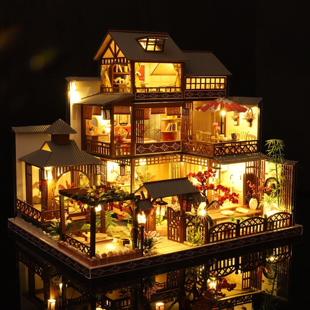 Large LED Glowing Modern Wooden DIY Doll House