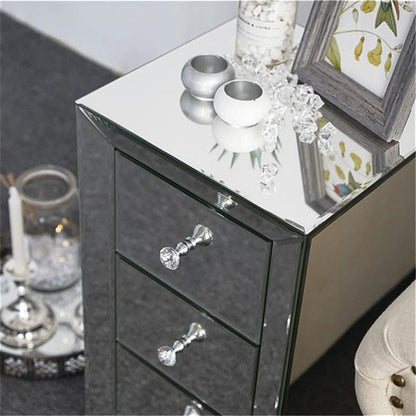 Elegant Three Drawer Silver Mirrored Bedside Nightstand Table