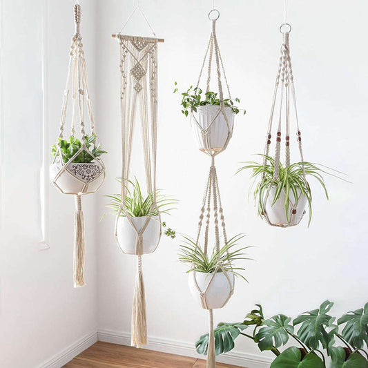 Premium Macrame Ceiling Hanging Planter Holder 4 Pack