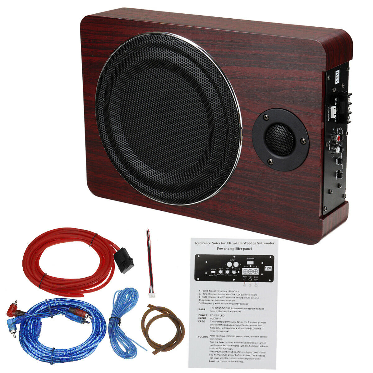 Premium Low Profile Car Powered Audio Subwoofer 8 in