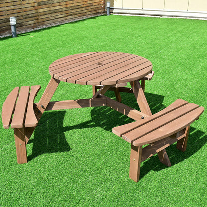 Premium Large Wooden Round Outdoor Patio Picnic Table