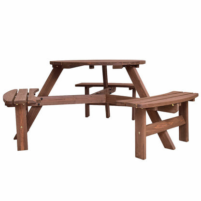 Premium Large Wooden Round Outdoor Patio Picnic Table