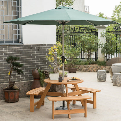 Spacious Outdoor Wooden Round Patio Picnic Table Bench