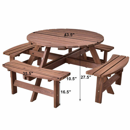 Spacious Outdoor Wooden Round Patio Picnic Table Bench