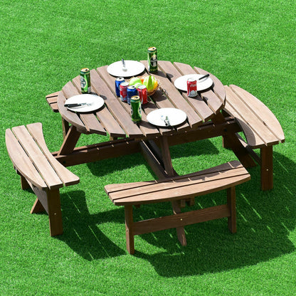 Spacious Outdoor Wooden Round Patio Picnic Table Bench