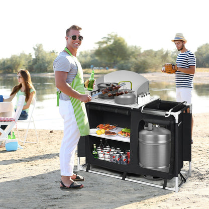 Large Portable Outdoor Camping Kitchen Cook Table Station