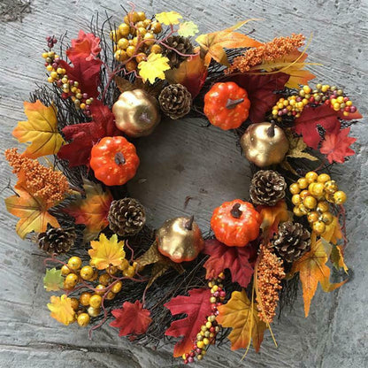 Festive Autumn / Fall Pumpkin Leaves Door Wreath