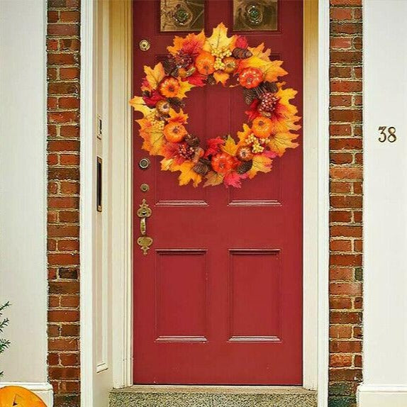 Festive Autumn / Fall Pumpkin Leaves Door Wreath