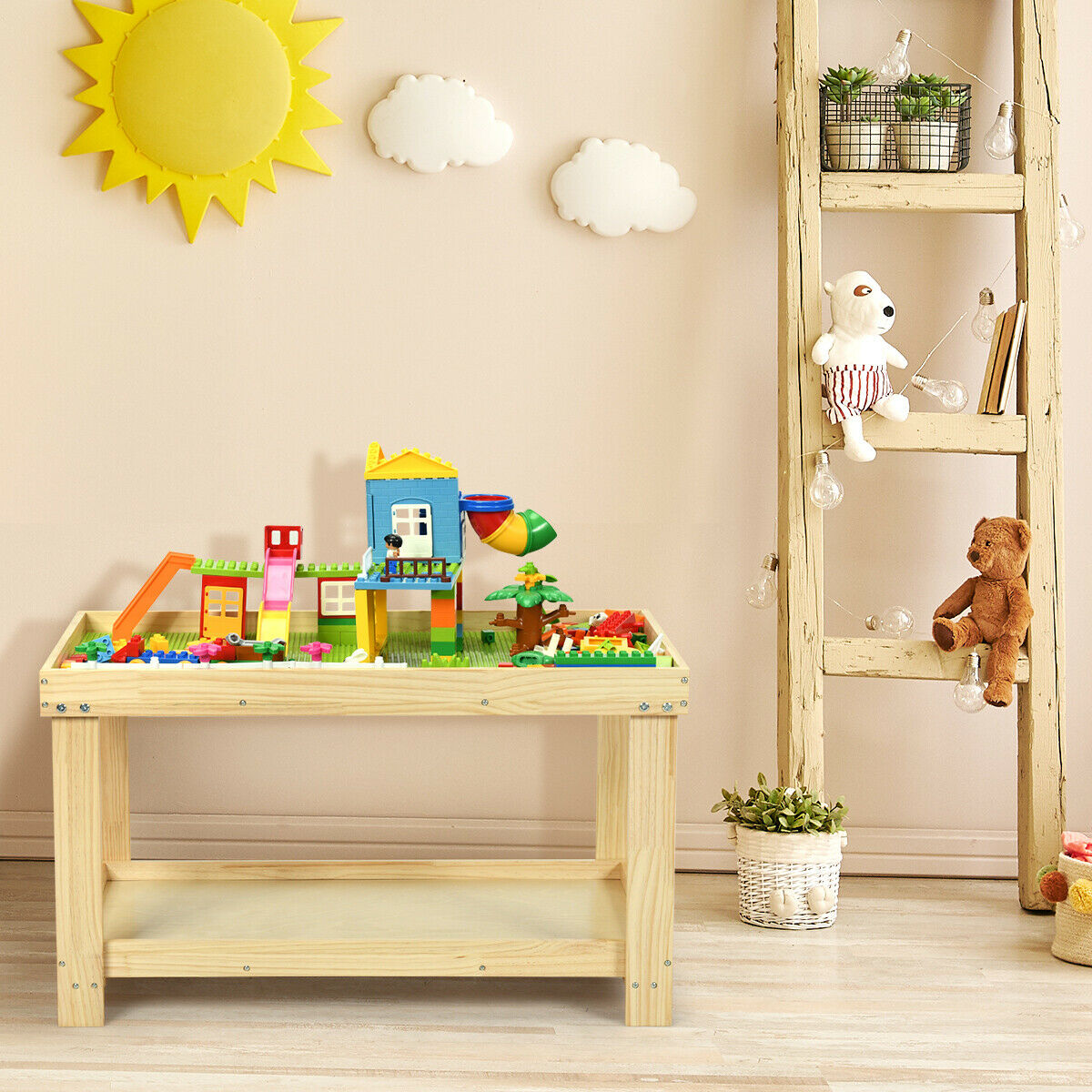 Large Kids Wooden Activity Learning Play Table