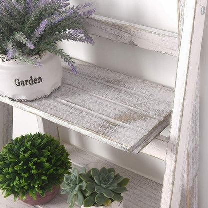 Foldable Wall White Ladder Bookcase Shelf