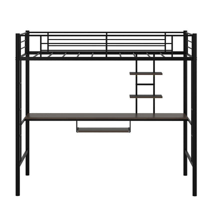 Large Twin Adult Metal Loft Bed Frame With Storage And Desk