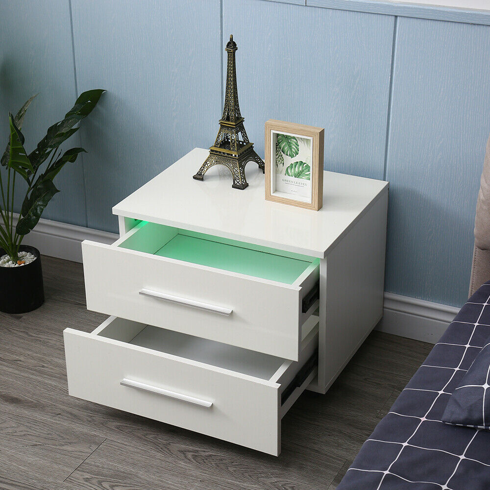 Luxurious Modern LED Bedside Nightstand Drawer Storage Table