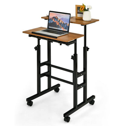 Portable Height Adjustable Wooden Standing Rolling Computer Desk