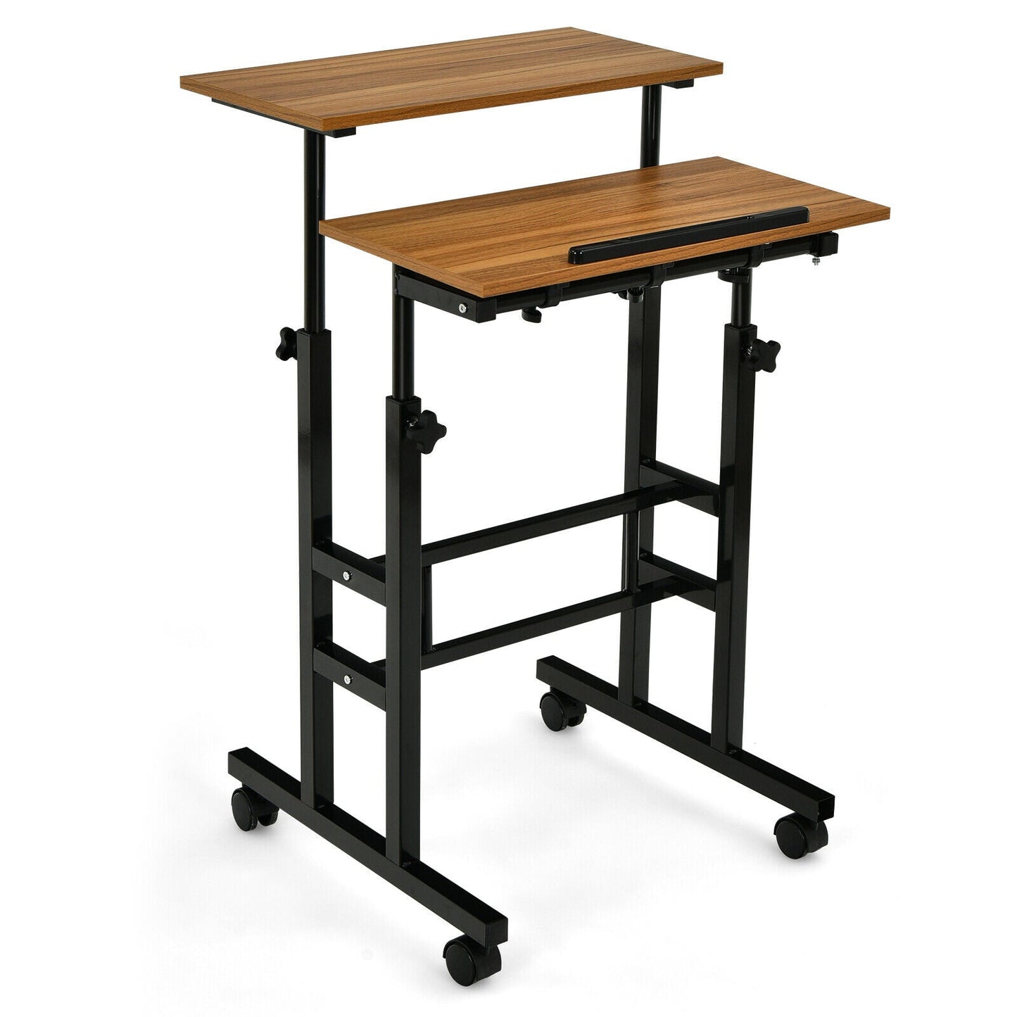 Portable Height Adjustable Wooden Standing Rolling Computer Desk