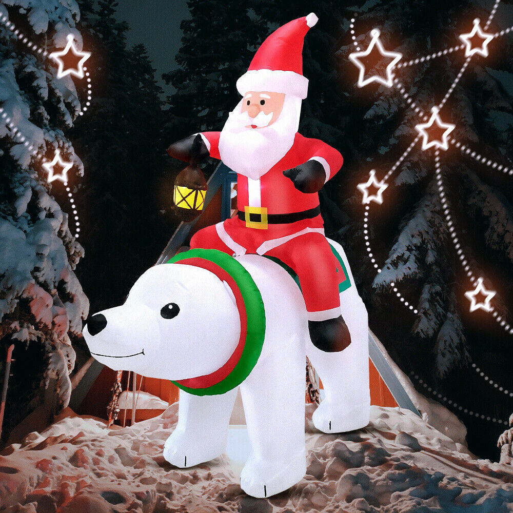 Giant Inflatable Outdoor Christmas Blow Up Santa With Polar Bear 7 Ft