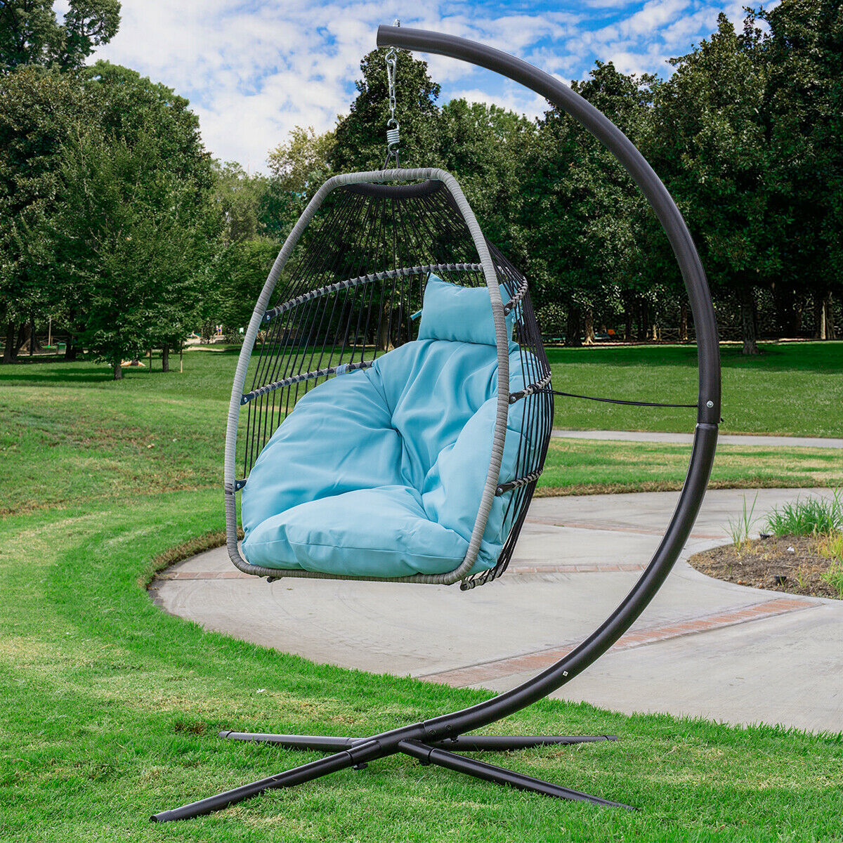 Large Spacious Outdoor Hanging Egg Chair With Stand