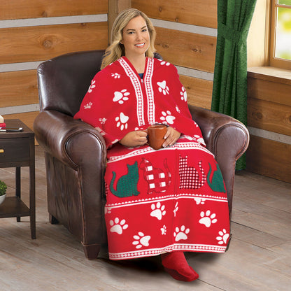 Holiday Themed Wearable Full  Zippered Sleeved Blanket