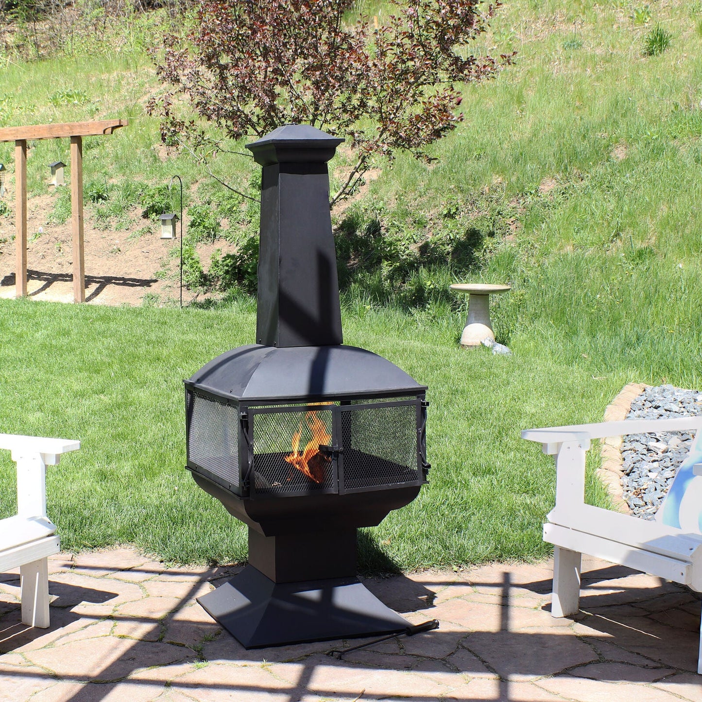 Heavy Duty Modern Steel Chiminea Wood Burning Fire Pit