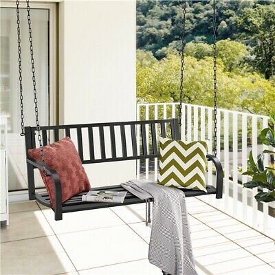 Modern Classic Outdoor Hanging Patio Black Porch Bench Swing